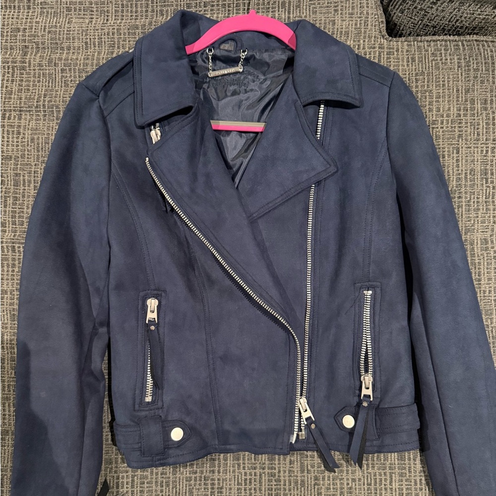 Paparazzi by Biz Blue Faux Suede Moto Jacket